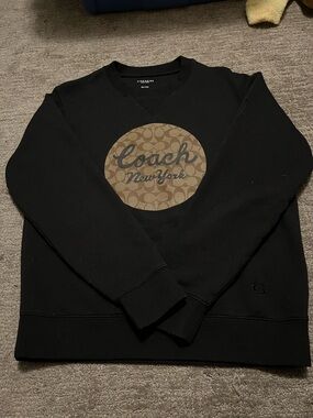Coach Black Crewneck with Signature Brown Logo Medallion nwot